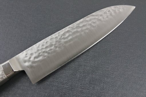 Japanese Chef Knife, Hammer Finish Series, Santoku multi-purpose knife 180mm left-handed, details of blade backside