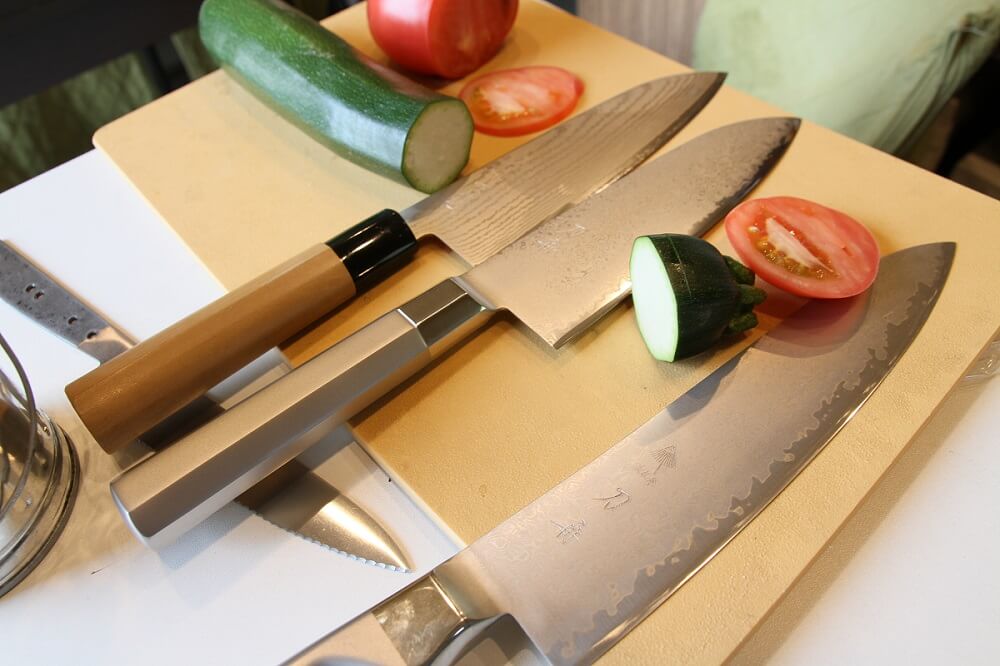 cutting vegetables with extremely sharp Japanese chef knives