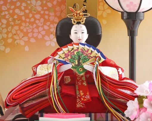 Hina dolls, a Japanese doll, compact size pair dolls set Miyuki (White), entire view of the empress doll