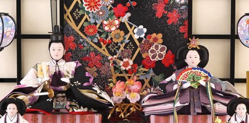 Hina dolls, a Japanese doll, gorgeous 5 dolls set kocho, details of Kimono pattern