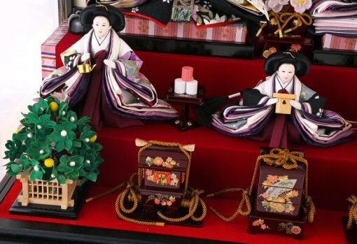Hina dolls, a Japanese doll, gorgeous 5 dolls set kocho, details of three court ladies and ornaments