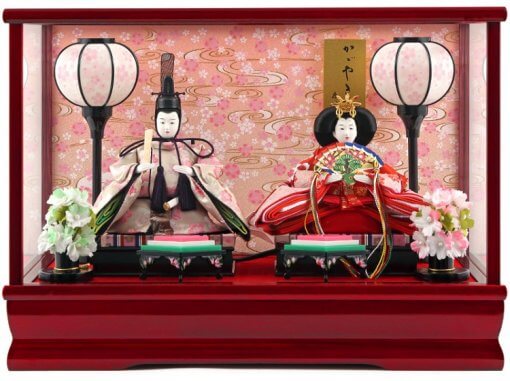 Hina dolls, a Japanese doll, compact size pair dolls set Miyuki (Red), entire view of the product