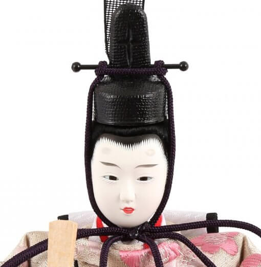 Hina dolls, a Japanese doll, compact size pair dolls set Miyuki (Red), details of face of the emperor doll