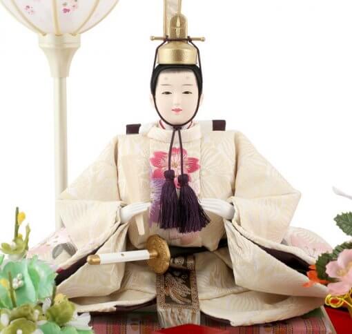 Hina dolls, a Japanese doll, gorgeous pair doll set Hagoromo white, entire view of emperor doll
