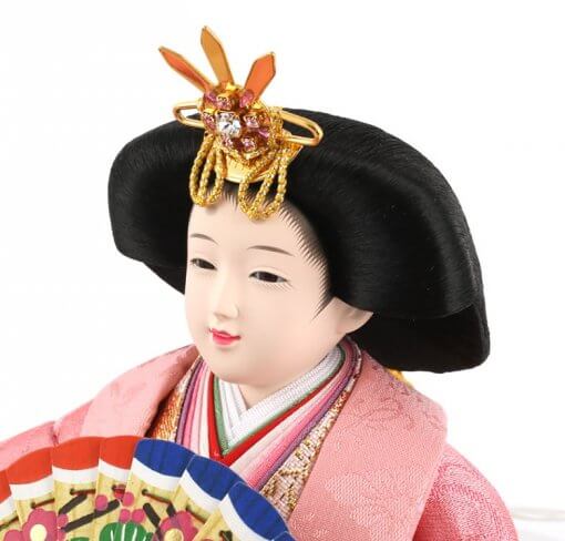 Hina dolls, a Japanese doll, gorgeous pair doll set Hagoromo white, diagonal front view of the empress doll