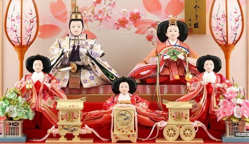 Hina dolls, a Japanese doll, gorgeous 5 dolls set Wakana, details of dolls inside the case