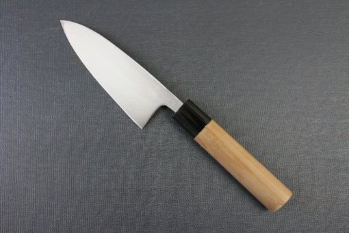 Japanese professional chef knife, Deba fillet knife, steel 120mm, backside entire view
