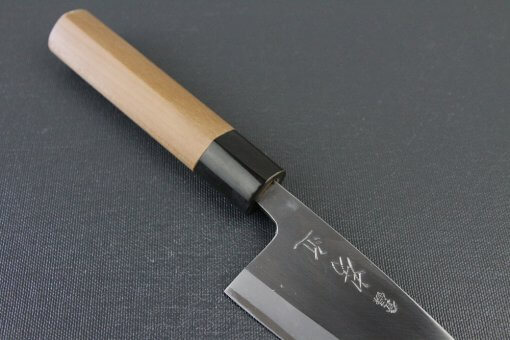Japanese professional chef knife, Deba fillet knife, steel 120mm, diagonal front view