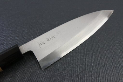 Japanese professional chef knife, Deba fillet knife, steel 150mm, details of blade front view