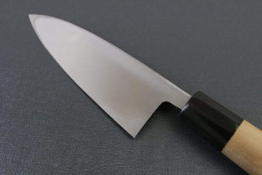 Japanese professional chef knife, Deba fillet knife, steel 150mm, details of blade backside