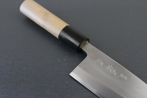 Japanese professional chef knife, Deba fillet knife, steel 150mm, diagonal front view