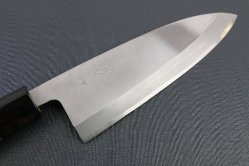 Japanese professional chef knife, Deba fillet knife, steel 180mm, details of blade front side