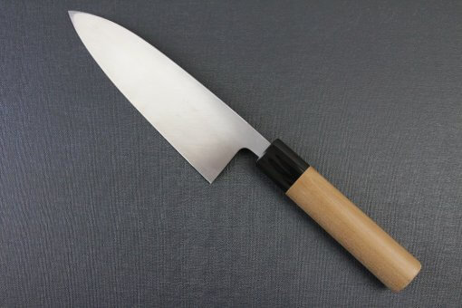 Japanese professional chef knife, Deba fillet knife, steel 180mm, backside entire view
