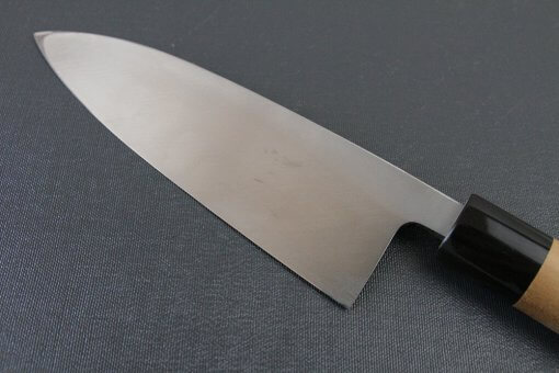 Japanese professional chef knife, Deba fillet knife, steel 180mm, details of blade backside