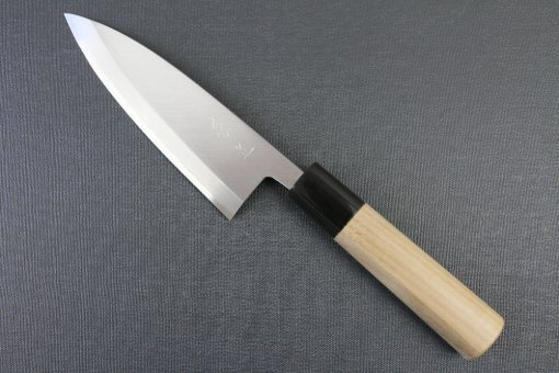 Japanese professional chef knife, left-handed Deba fillet knife, steel 150mm, entire view front side