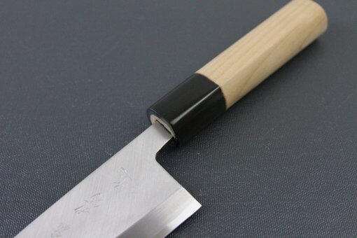 Japanese professional chef knife, left-handed Deba fillet knife, steel 150mm, diagonal front view