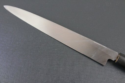 Japanese professional chef knife, Yanagiba Sushi knife, 1st grade 300mm, details of blade backside