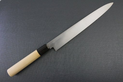 Japanese professional chef knife, left-handed Yanagiba Sushi knife, 1st grade 270mm, entire view backside