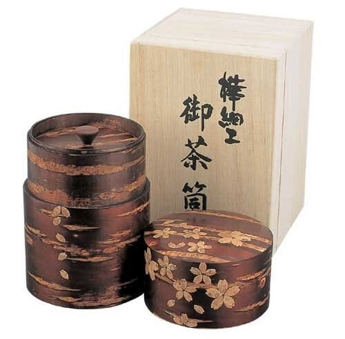 Japanese crafts, Birch woodwork, tea leaf pod with wood case