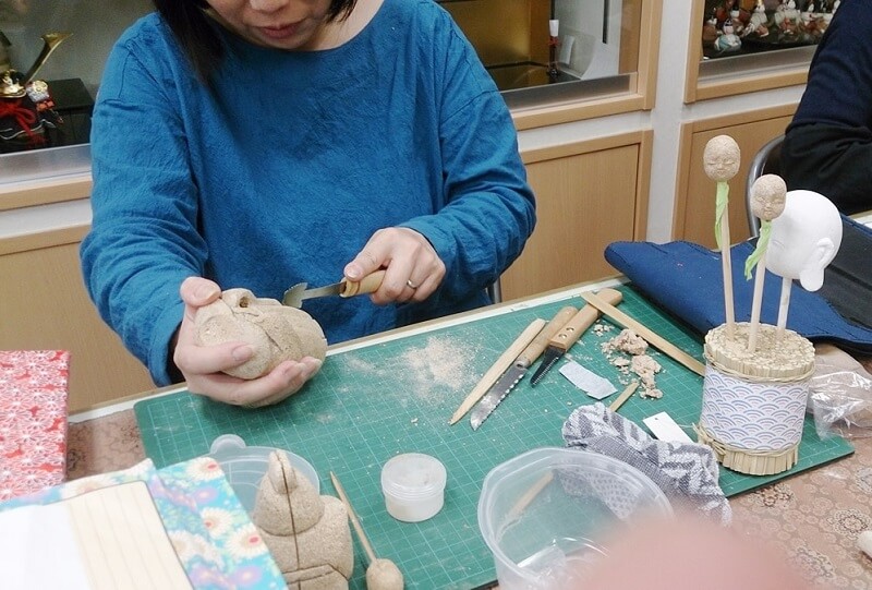 Edo-kimekomi Japanese Doll, traditional crafts, doll making class held by a factory