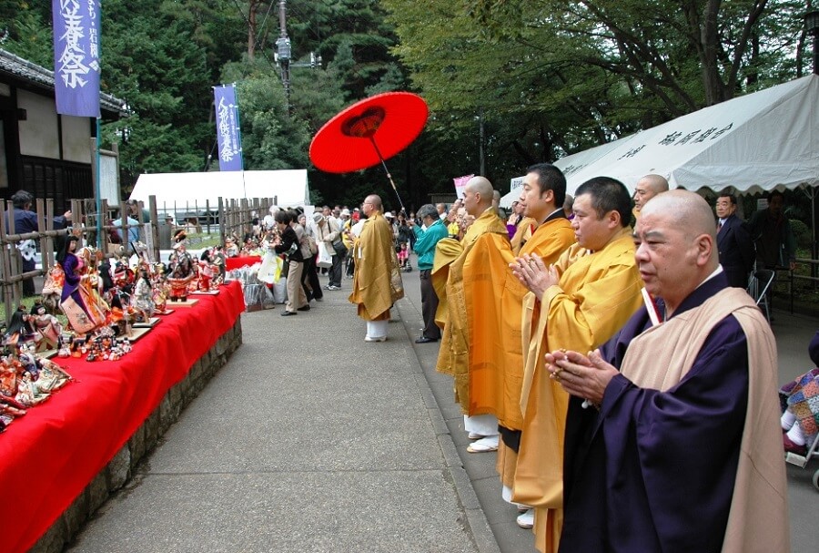 Iwatsuki Japanese dolls, a Japanese traditional crafts, main performance of a festival by Buddhist priests