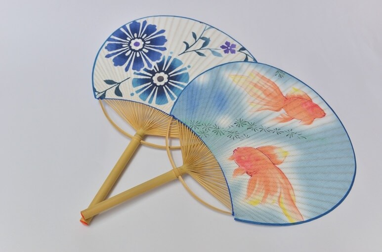 Boshu Uchiwa Fans, Japanese traditional craft, some nice designs: gold fish and flowers