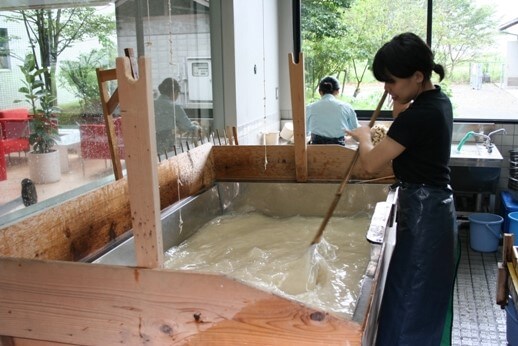 Mino Washi Japanese paper, a Japanese traditional craft, Washi making experience in Washi Museum, mixing materials