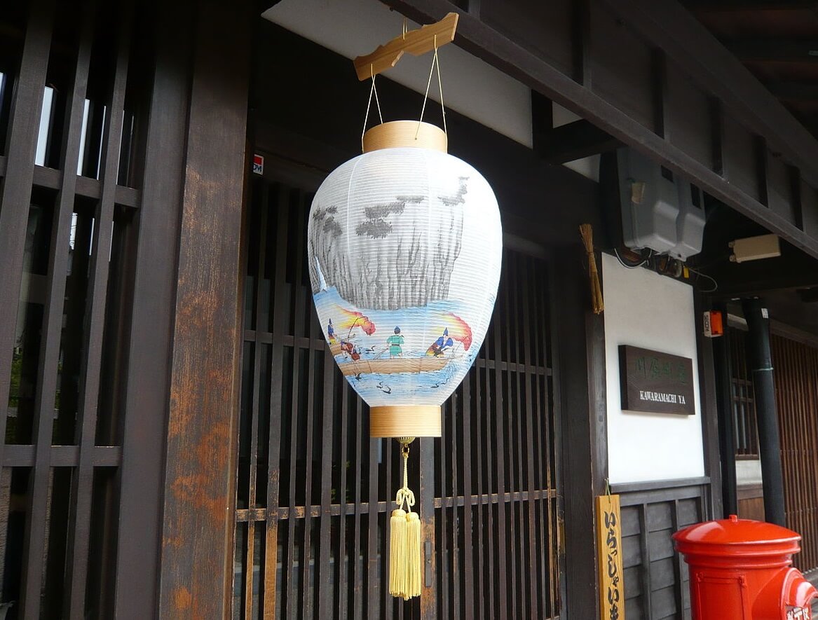 Gifu lanterns, a Japanese traditional craft, product using example: hang on a roof