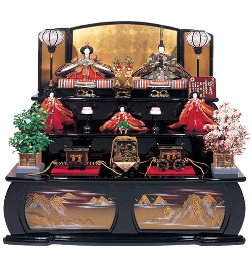 Suruga Hina Doll Accessories, a traditional Japanese craft, 3 layered Hina dolls set