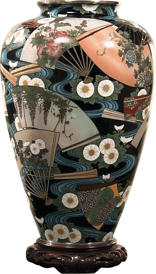 Owari Shippo ‘Seven Treasures’ Cloisonné Metalwork, a Japanese traditional craft, luxury flower vase (black)