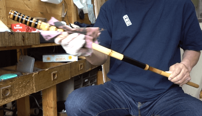 Edo bamboo fishing rod, a traditional craft of Japanese rod, a making process painting urushi lacquer
