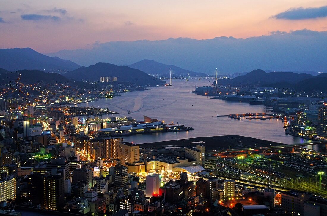 Kobe and Nagasaki, Japanese tourism spots, night view in Nagasaki port