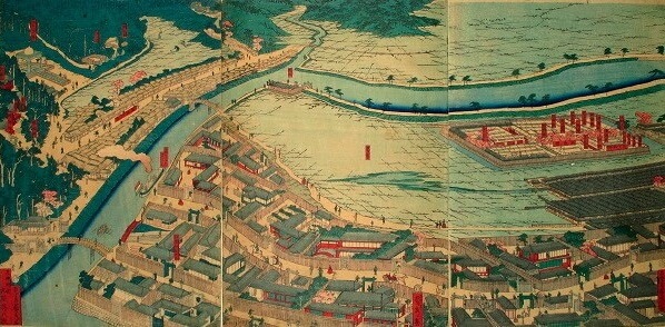 Kobe and Nagasaki, Japanese tourism spots, old time drawing map