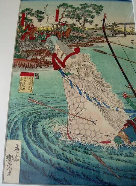 Ukiyoe, Japanese woodblock print, a piece of Uji river war by Utagawa Toyonobu