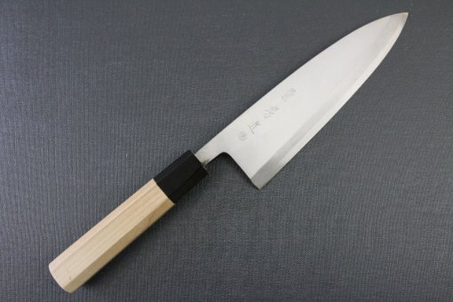 Japanese professional chef knife, Deba fillet knife, steel 180mm, entire view