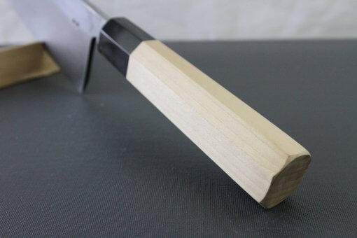 Japanese professional chef knife, Deba fillet knife, steel 210mm, handle top view
