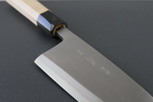 Japanese professional chef knife, Deba fillet knife, steel 210mm, diagonal front view
