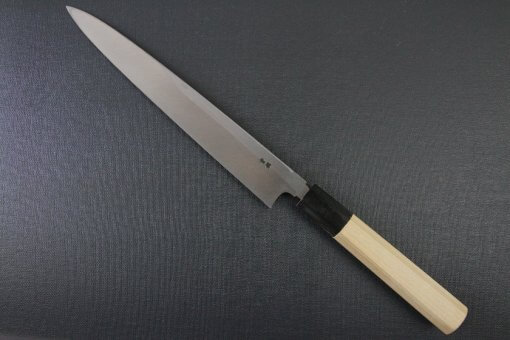 Japanese professional chef knife, Yanagiba sushi knife, steel 240mm, backside entire view