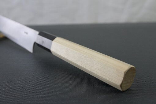 Japanese professional chef knife, Yanagiba sushi knife, steel 240mm, handle top view
