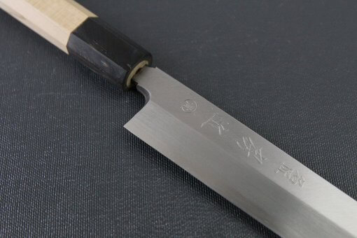 Japanese professional chef knife, Yanagiba sushi knife, steel 240mm, joint part of blade and handle