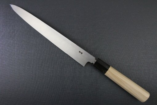 Japanese professional chef knife, Yanagiba sushi knife, steel 270mm, backside view
