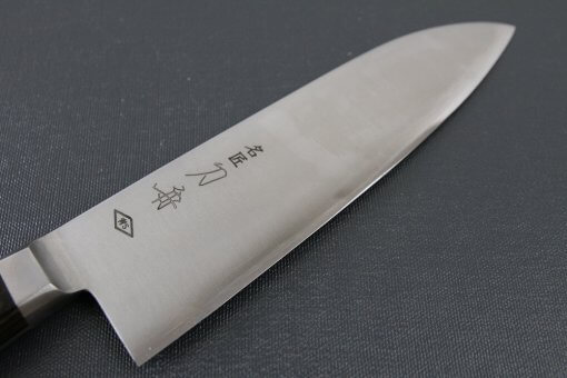 Japanese Chef Knife, Toshu super blue steel Aogami Super, Santoku multi-purpose knife 180mm, details of blade front side