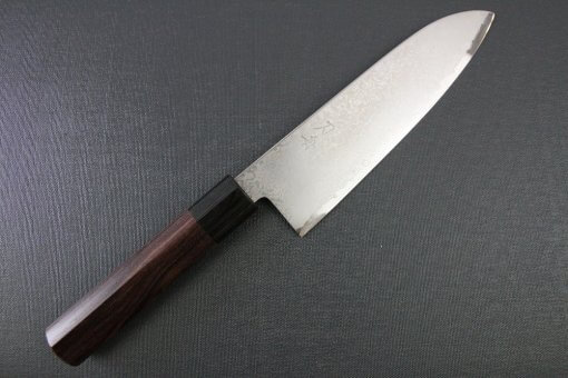 Toshu Santoku multi-purpose Japanese chef's knife, mahogany handle, entire view