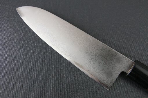 Toshu Santoku multi-purpose Japanese chef's knife, mahogany handle, blade backside