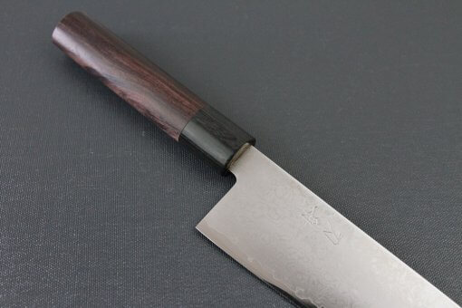 Toshu Santoku multi-purpose Japanese chef's knife, mahogany handle, diagonal front view