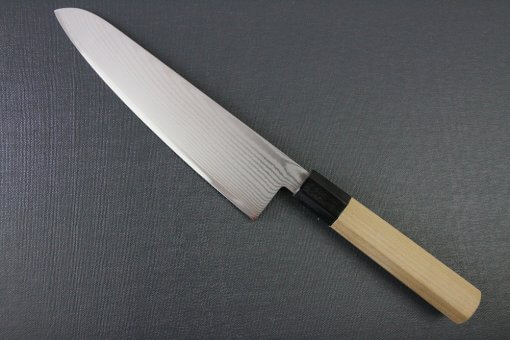Toshu Santoku multi-purpose Japanese chef's knife, octagonal wood handle, backside view