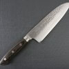 Toshu Santoku multi-purpose Japanese chef's knife, hammered finish blade and gray handle, entire view