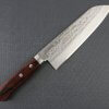 Toshu Santoku multi-purpose Japanese chef's knife, hammered finish blade and mahogany handle, entire view