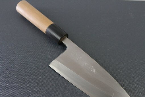Japanese professional chef knife, Deba fillet knife, stainless steel 150mm, diagonal front view