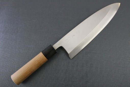Japanese professional chef knife, Deba fillet knife, stainless steel 210mm, entire front view